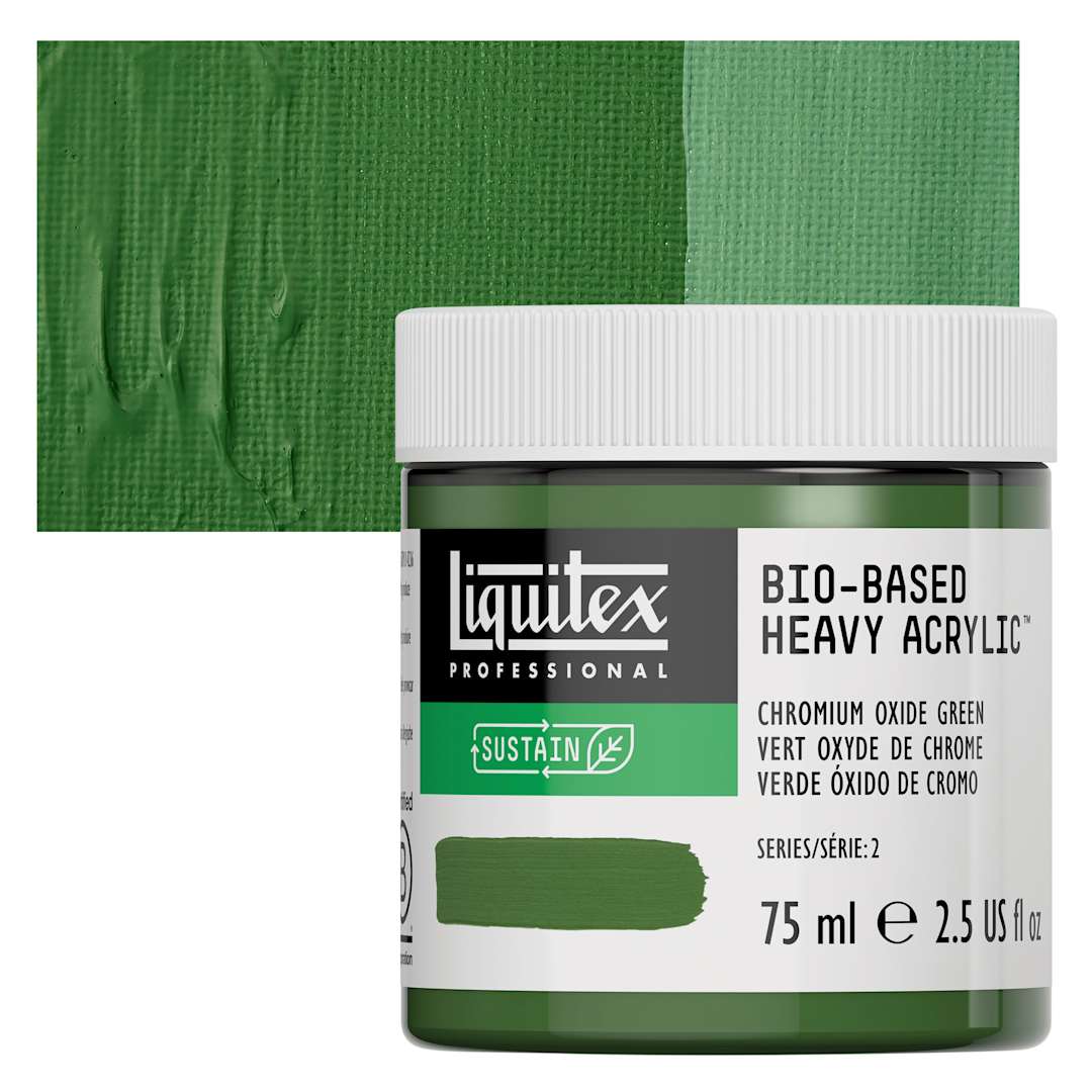 Open in modal - Liquitex Bio-Based Heavy Acrylic Paint - Chromium Oxide Green, 75 ml jar and swatch