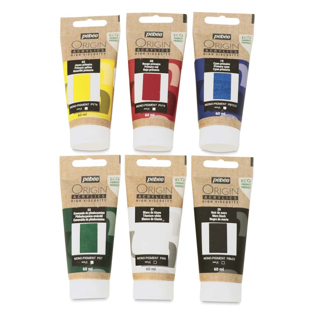 Open in modal - Pebeo Origin Acrylic Paints - Set of 6, Primary Colors, 60 ml Tubes