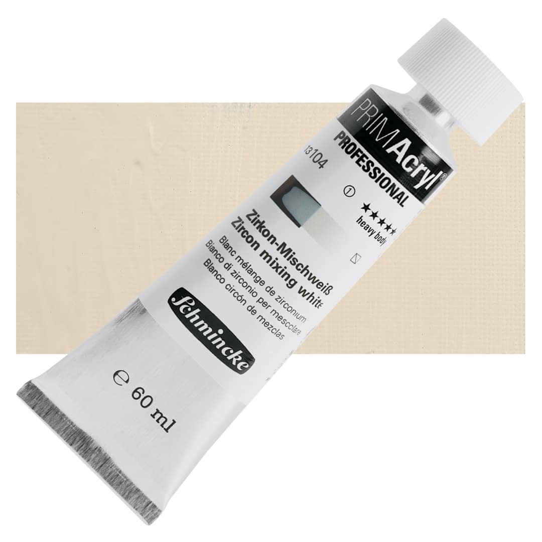 Open in modal - Schmincke Primacryl Professional Acrylic Paint - Zircon Mixing White, 60 ml Tube and swatch