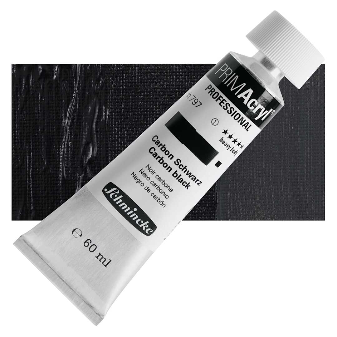 Open in modal - Schmincke Primacryl Professional Acrylic Paint - Carbon Black, 60 ml Tube and swatch