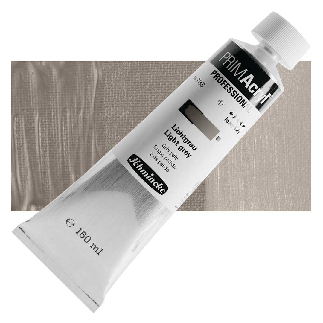 Open in modal - Schmincke Primacryl Professional Acrylic Paint - Light Grey, 150 ml Tube and swatch
