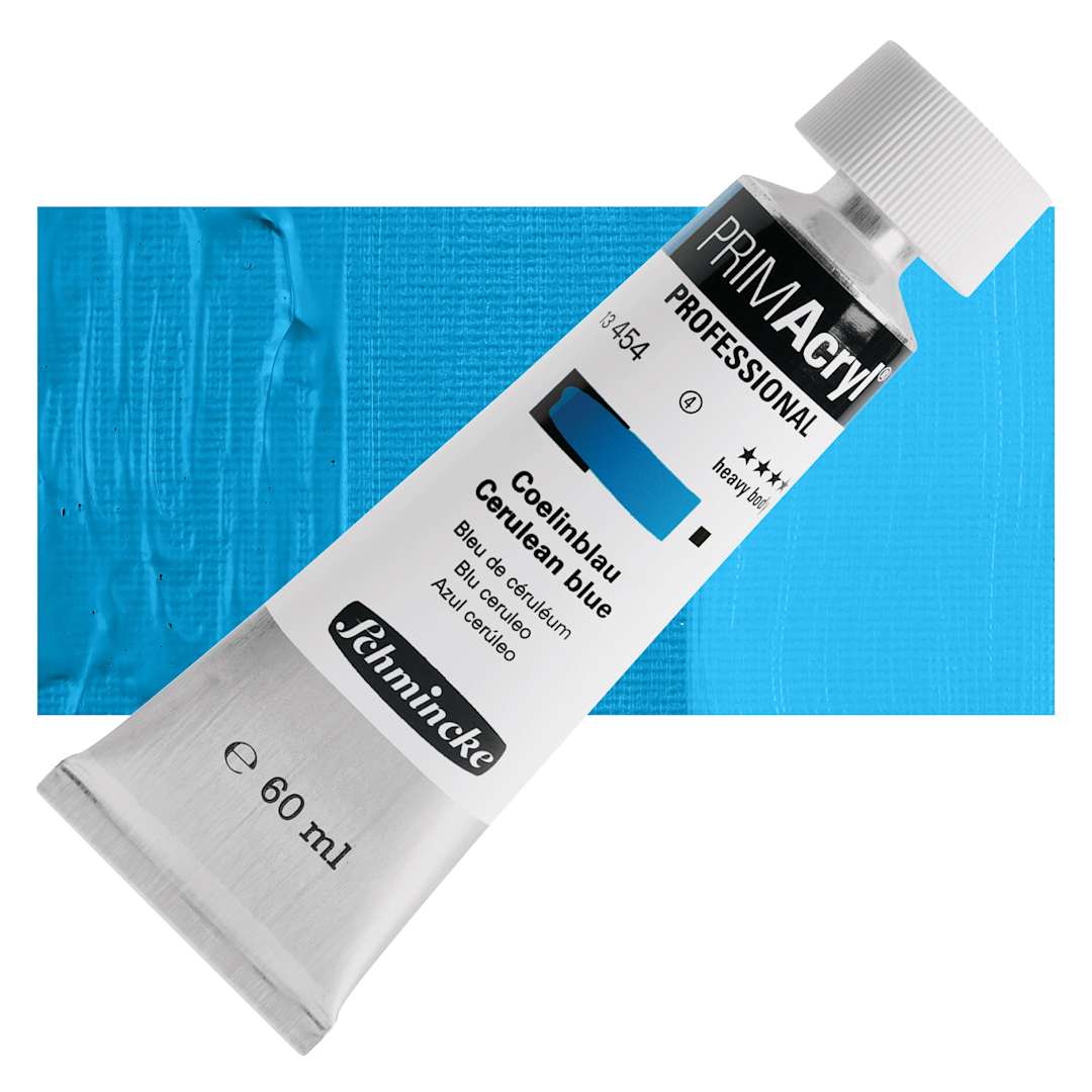 Open in modal - Schmincke Primacryl Professional Acrylic Paint - Cerulean Blue, 60 ml Tube and swatch