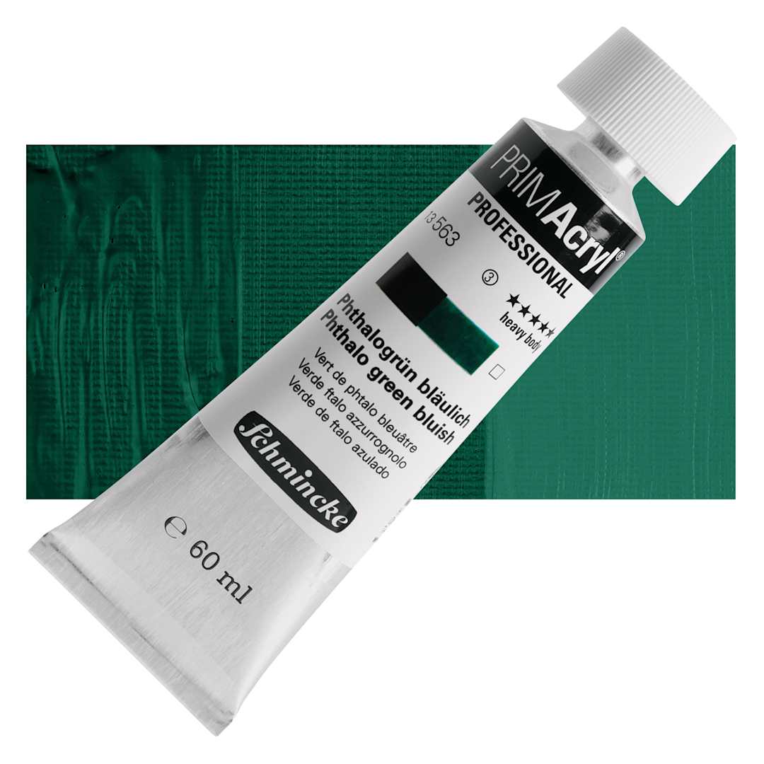 Open in modal - Schmincke Primacryl Professional Acrylic Paint - Phthalo Green Bluish, 60 ml Tube and swatch