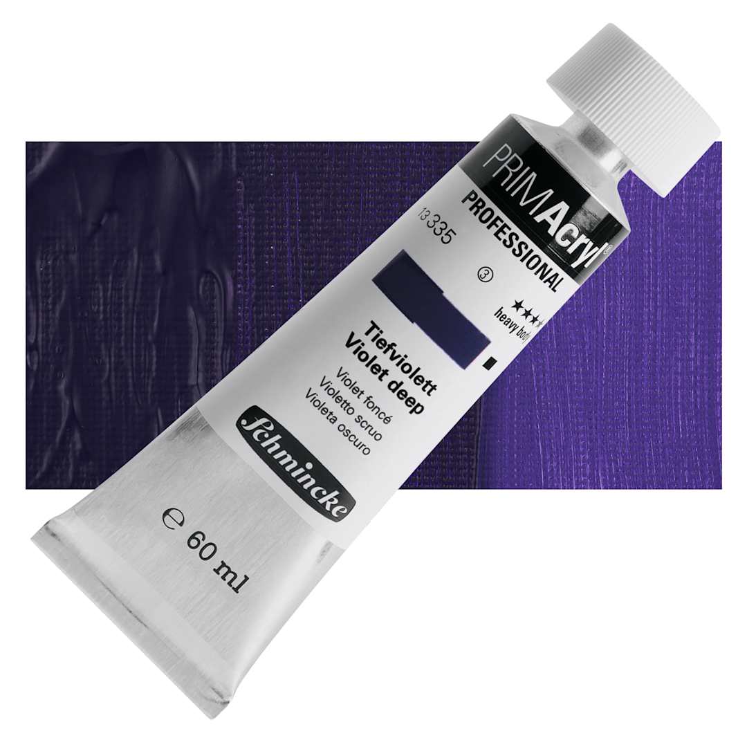 Open in modal - Schmincke Primacryl Professional Acrylic Paint - Violet Deep, 60 ml Tube and swatch