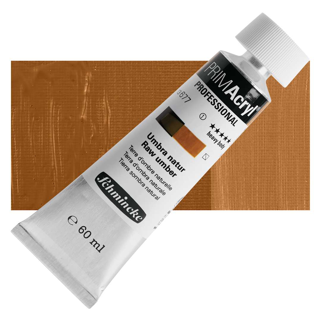Open in modal - Schmincke Primacryl Professional Acrylic Paint - Raw Umber, 60 ml Tube and swatch