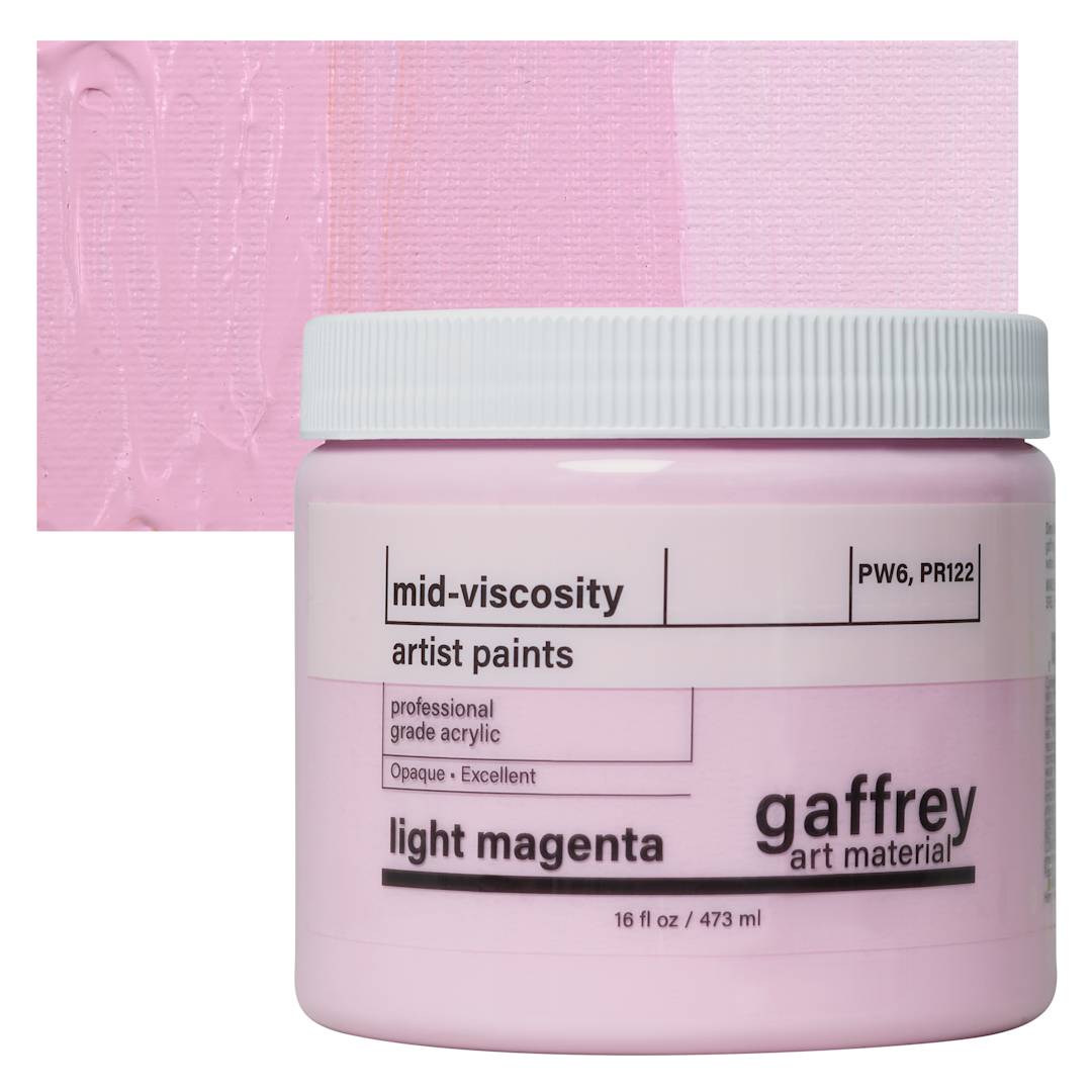 Open in modal - Gaffrey Art Material Standard Body Acrylic Paint - Light Magenta, 473 ml jar and swatch