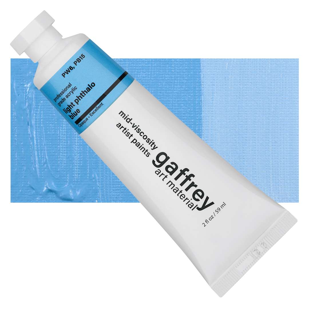 Open in modal - Gaffrey Art Material Standard Body Acrylic Paint - Light Phthalo Blue, 59 ml tube and swatch