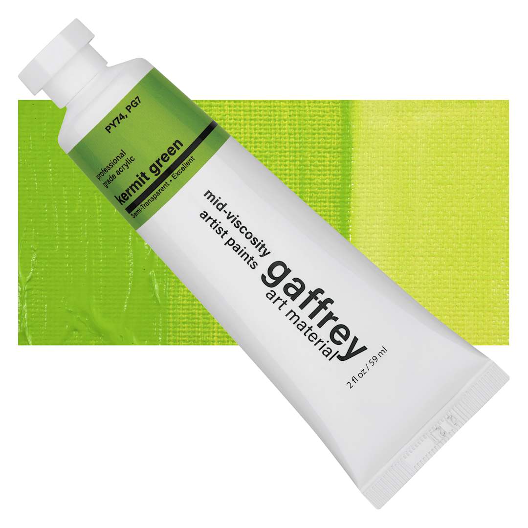 Open in modal - Gaffrey Art Material Standard Body Acrylic Paint - Kermit Green, 59 ml tube and swatch