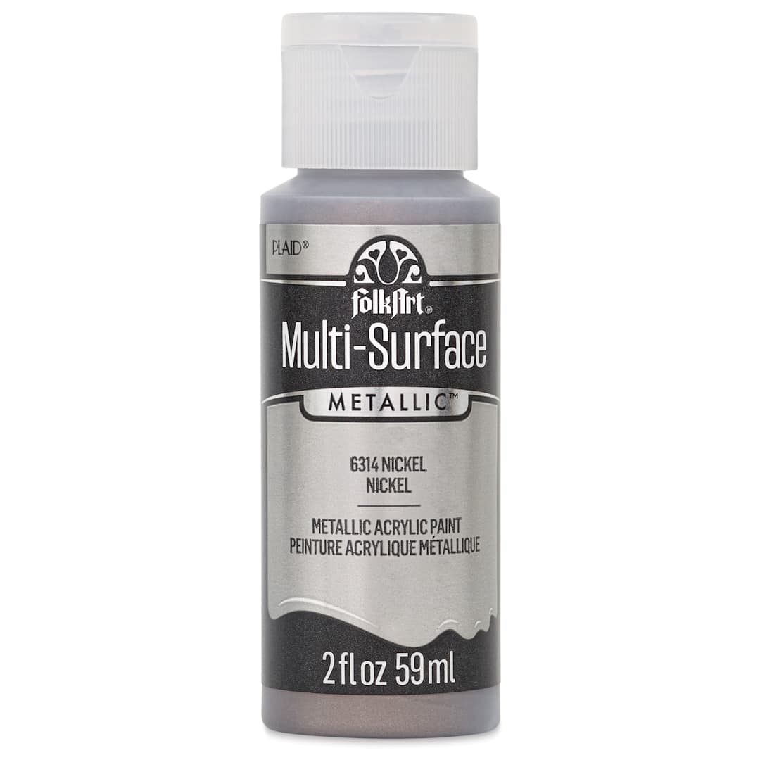 Open in modal - FolkArt Multi-Surface Metallic Acrylic Paint - Nickel, 59 ml - front of bottle