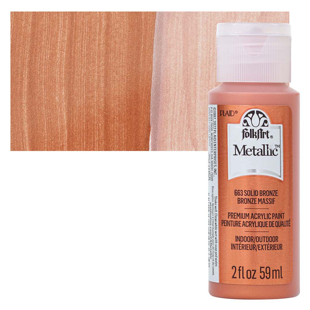 Open in modal - FolkArt Metallic Acrylic Paint - Solid Bronze, 59 ml bottle and swatch