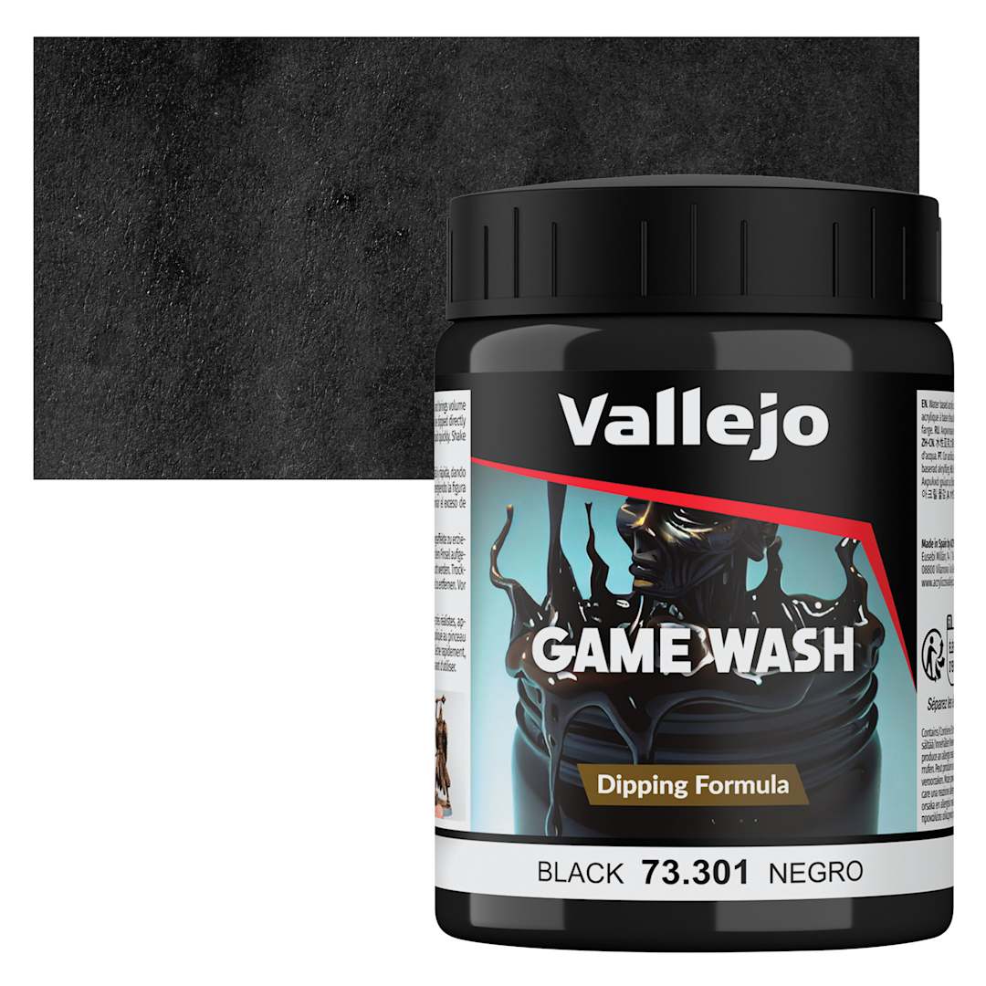 Open in modal - Vallejo Game Color Fluid Acrylic Wash - Black, 200 ml jar and swatch