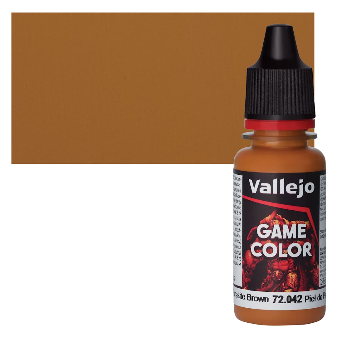 Open in modal - Vallejo Game Color Acrylic Paint - Parasite Brown - Bottle and Swatch