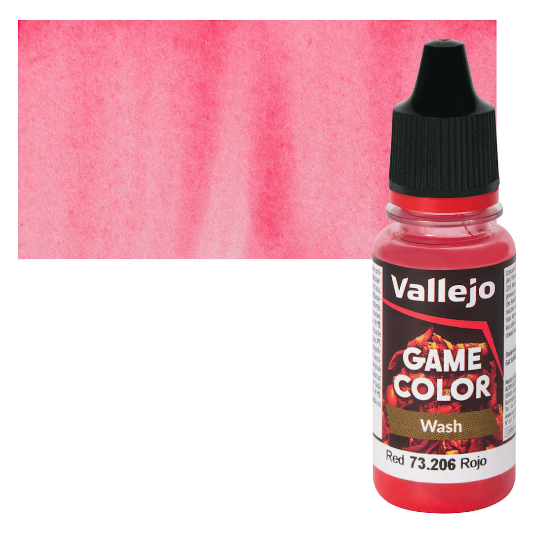 Open in modal - Vallejo Game Color Fluid Acrylic Wash - Red, 18 ml Bottle and Swatch