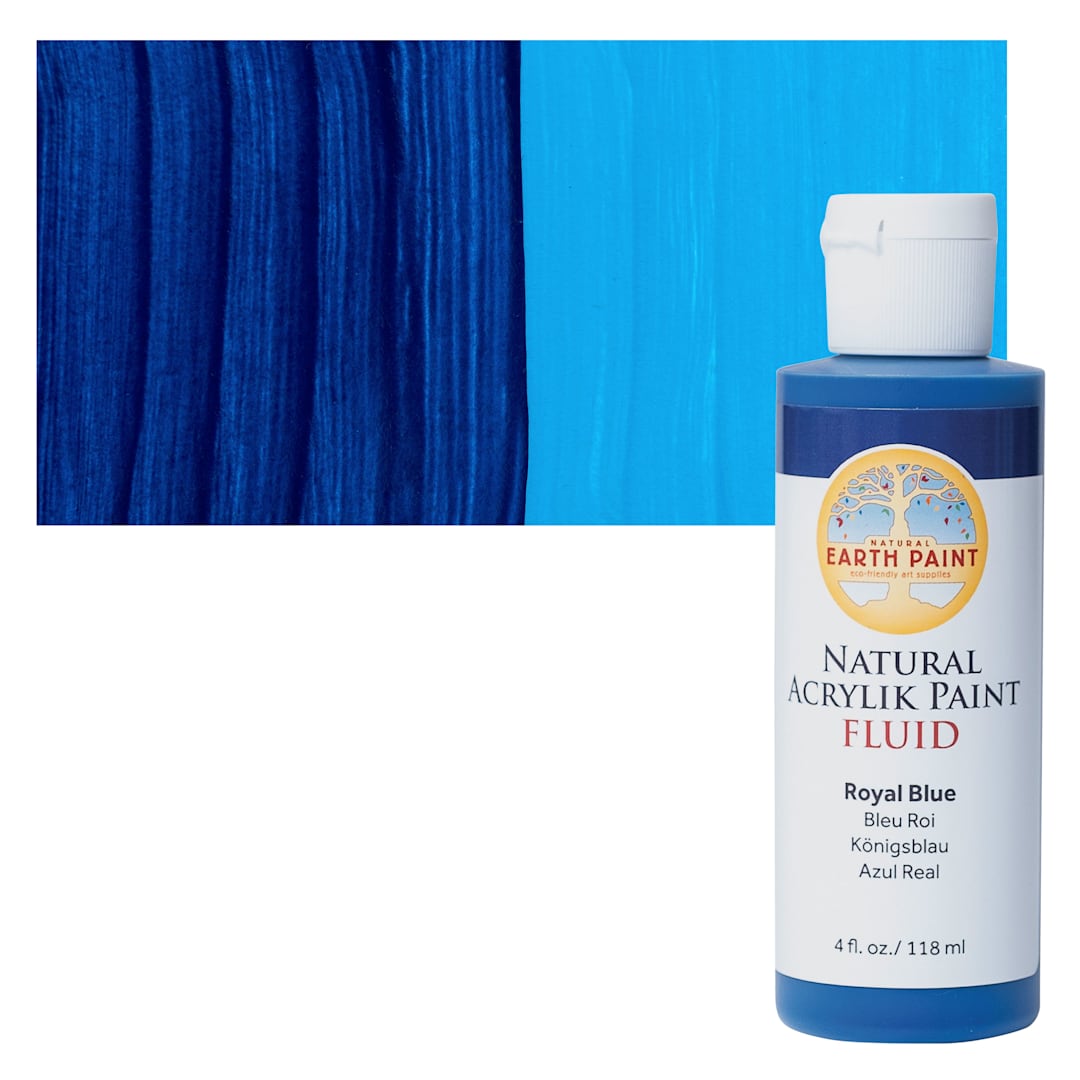 Open in modal - Natural Earth Paint Natural Fluid Acrylik Paint - Royal Blue, 118 ml bottle and swatch