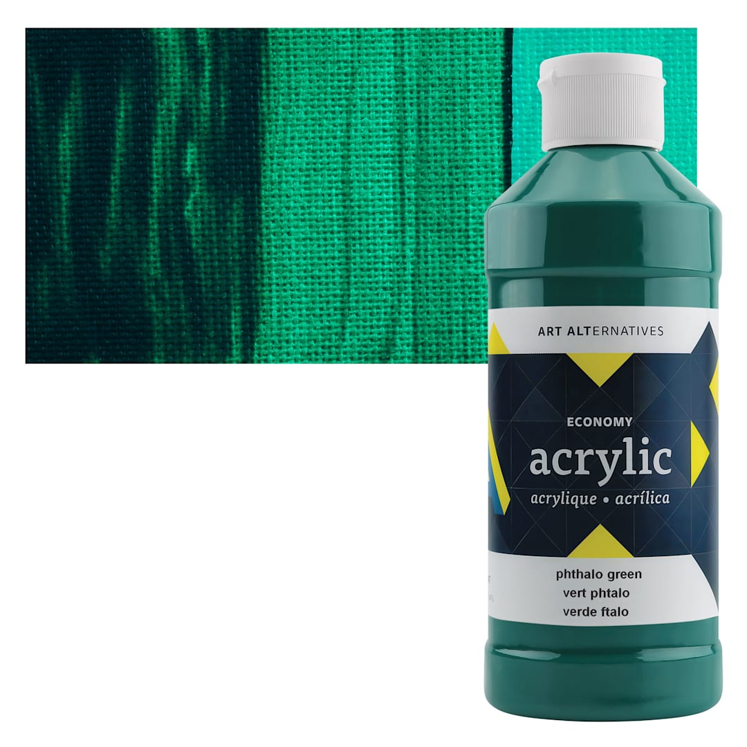 Open in modal - Art Alternatives Economy Acrylic - Phthalo Green, 475 ml bottle and swatch