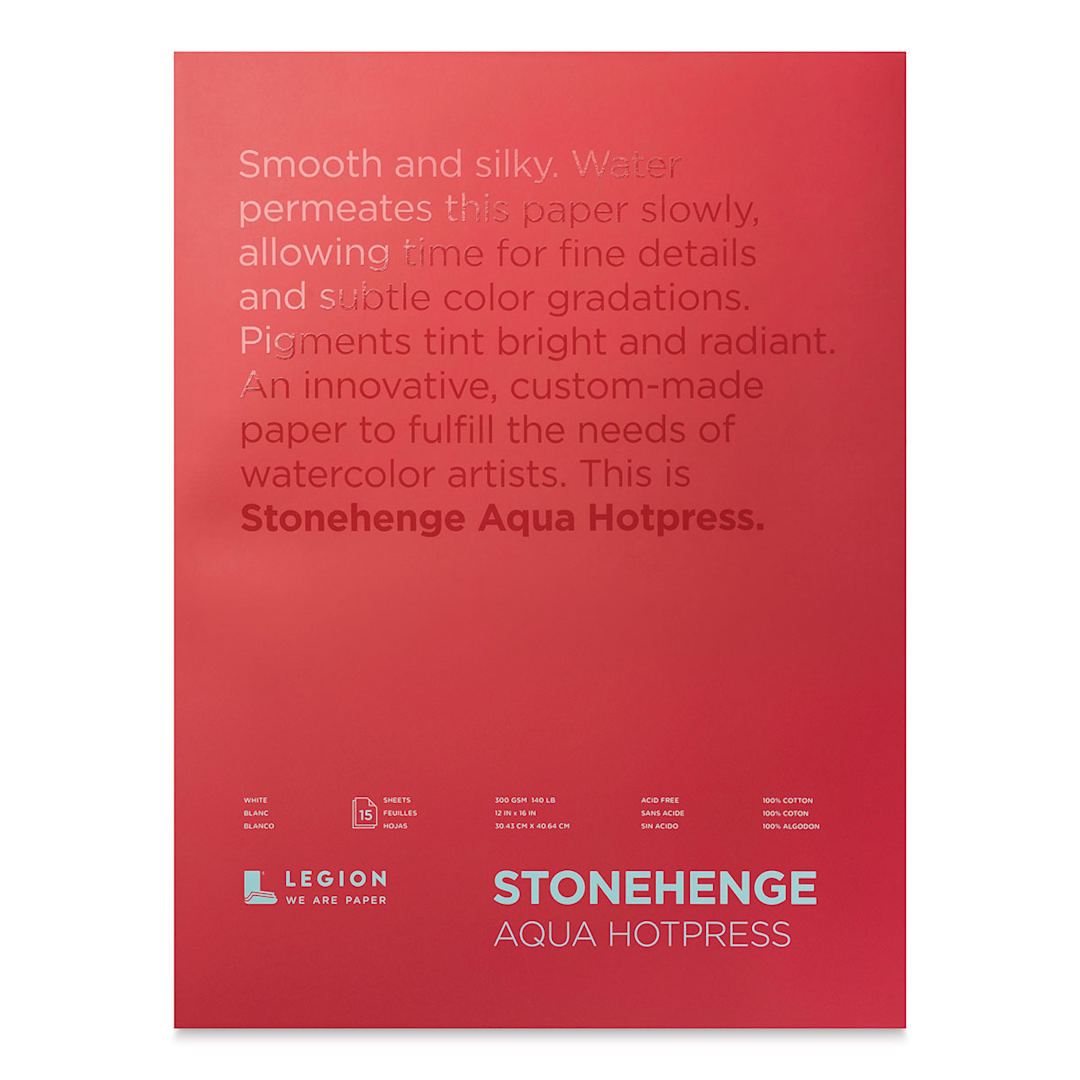 Open in modal - Legion Stonehenge Aqua Watercolor Block - Hot Press, 12" x 16", 15 Sheets