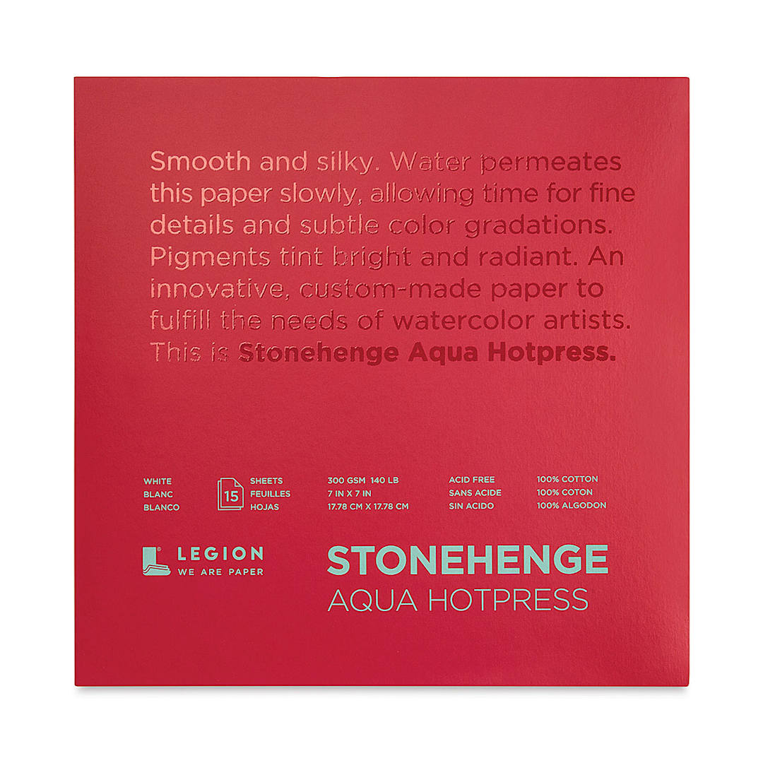 Open in modal - Legion Stonehenge Aqua Watercolor Block - Hot Press, 7" x 7", 140 lb, 15 Sheets