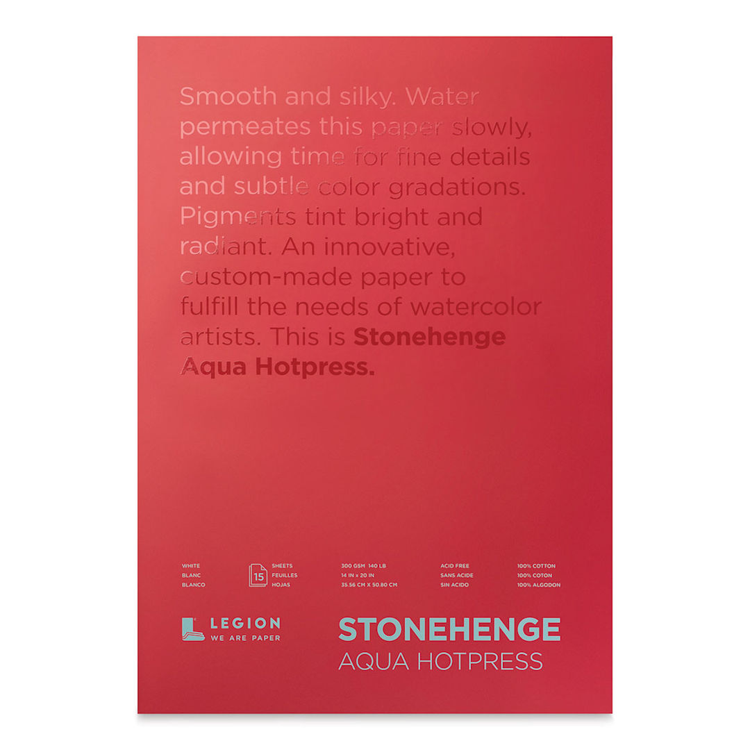 Open in modal - Legion Stonehenge Aqua Watercolor Block - Hot Press, 14" x 20", 15 sheets, front