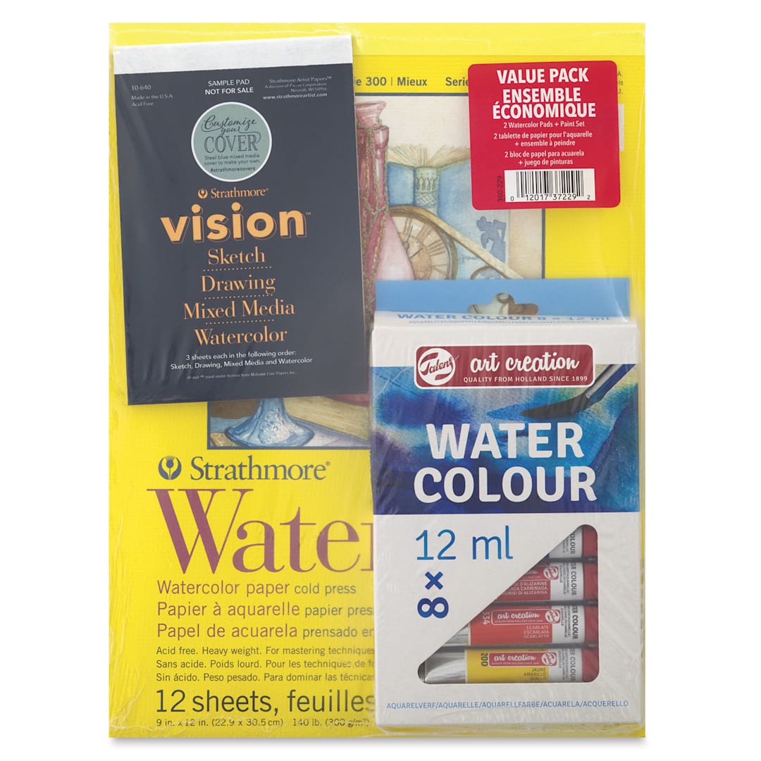 Open in modal - Strathmore 300 Series and Talens Art Creation Watercolor Bundle - Set of 4, Watercolor Pads and Paint Set
