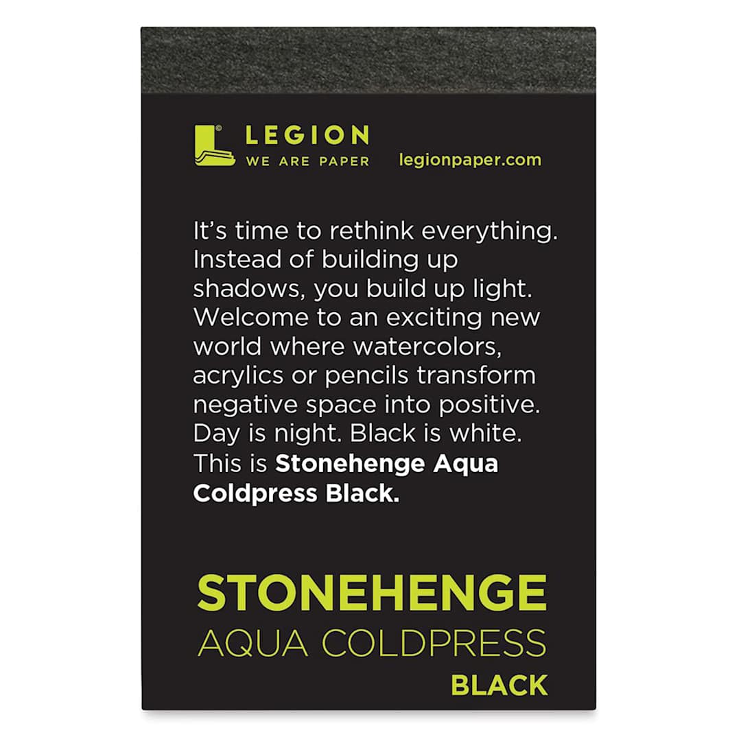 Open in modal - Legion Stonehenge Aqua Black Watercolor Paper Pad - 2-1/2" x 3-3/4", Cold Press, 10 Sheets