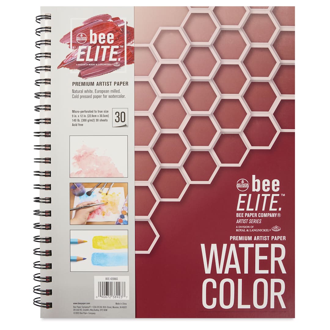 Open in modal - Bee Elite Watercolor Pad - 9" x 12", 30 Sheets, 140 lb, Spiral Bound, cover