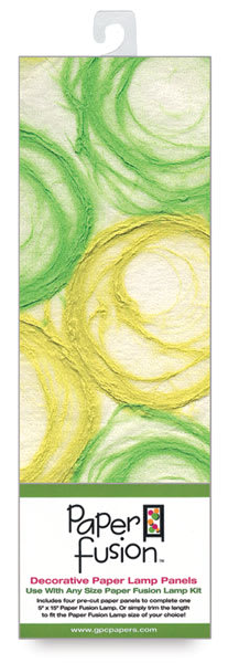 Open in modal - Paper Fusion Decorative Paper Lamp Panels - Green and Yellow Whimzy pattern in package