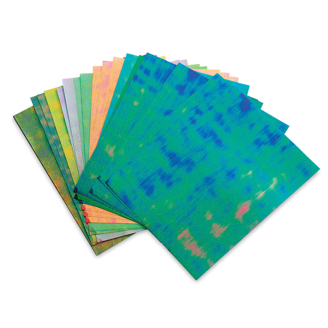 Open in modal - Black Ink Dotty Embossed Iridescent Papers - 40 Sheet assortment of colors shown in fan
