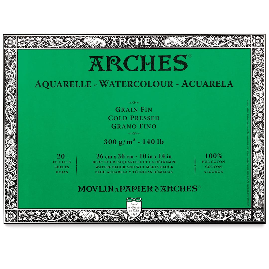 Open in modal - Arches Watercolor Block - 10" x 14", Cold Press, 20 Sheets