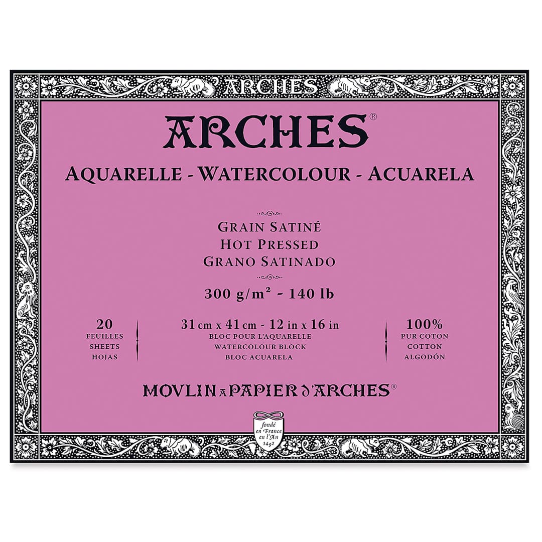 Open in modal - Arches Watercolor Block - 12" x 16", Hot Press, 20 Sheets