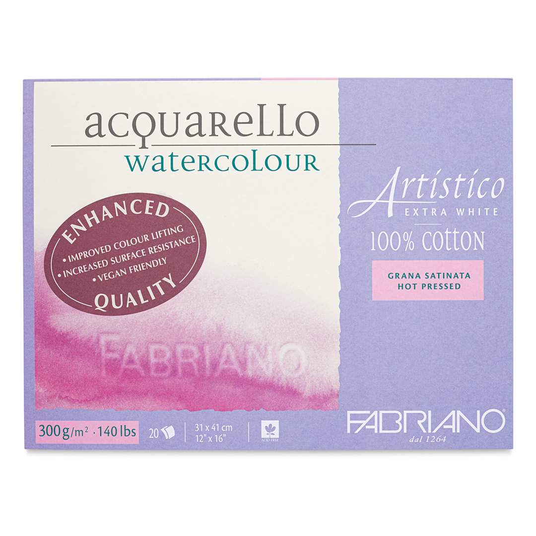 Open in modal - Fabriano Artistico Enhanced Watercolor Block - Extra White, Hot Press, 12" x 16"