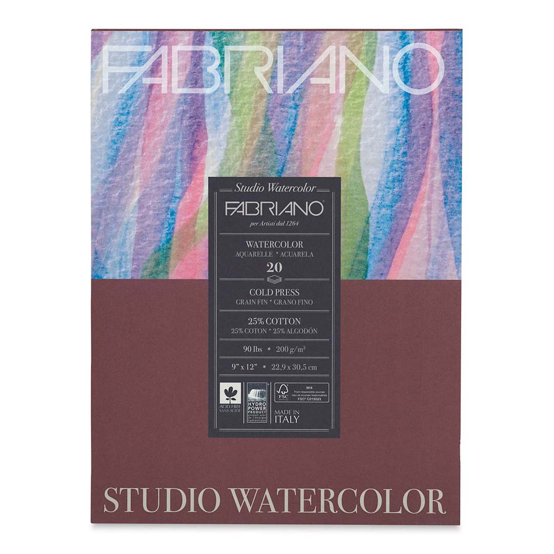 Open in modal - Fabriano Studio Watercolor Pad - 9'' x 12'', 200 gsm, Cold Press, 20 Sheets (front cover)