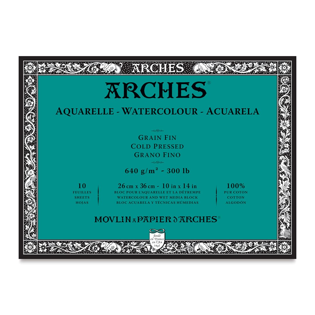 Open in modal - Arches Watercolor Block - 10" x 14", 300 lb, Cold Press, 10 Sheets