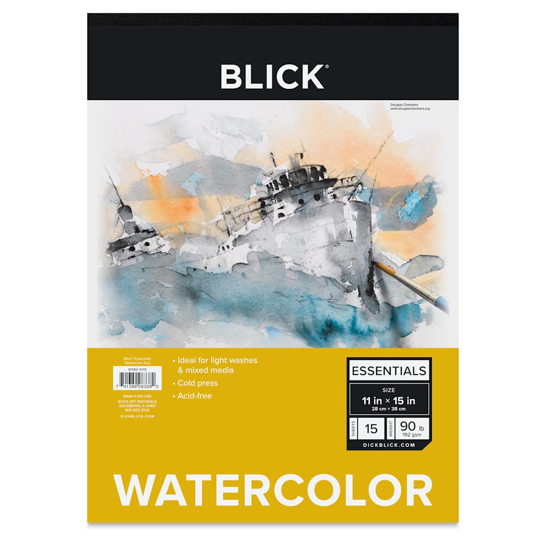 Open in modal - Blick Essentials Watercolor Pad - 11" x 15", 90 lb, Tapebound, 15 Sheets, front of pad