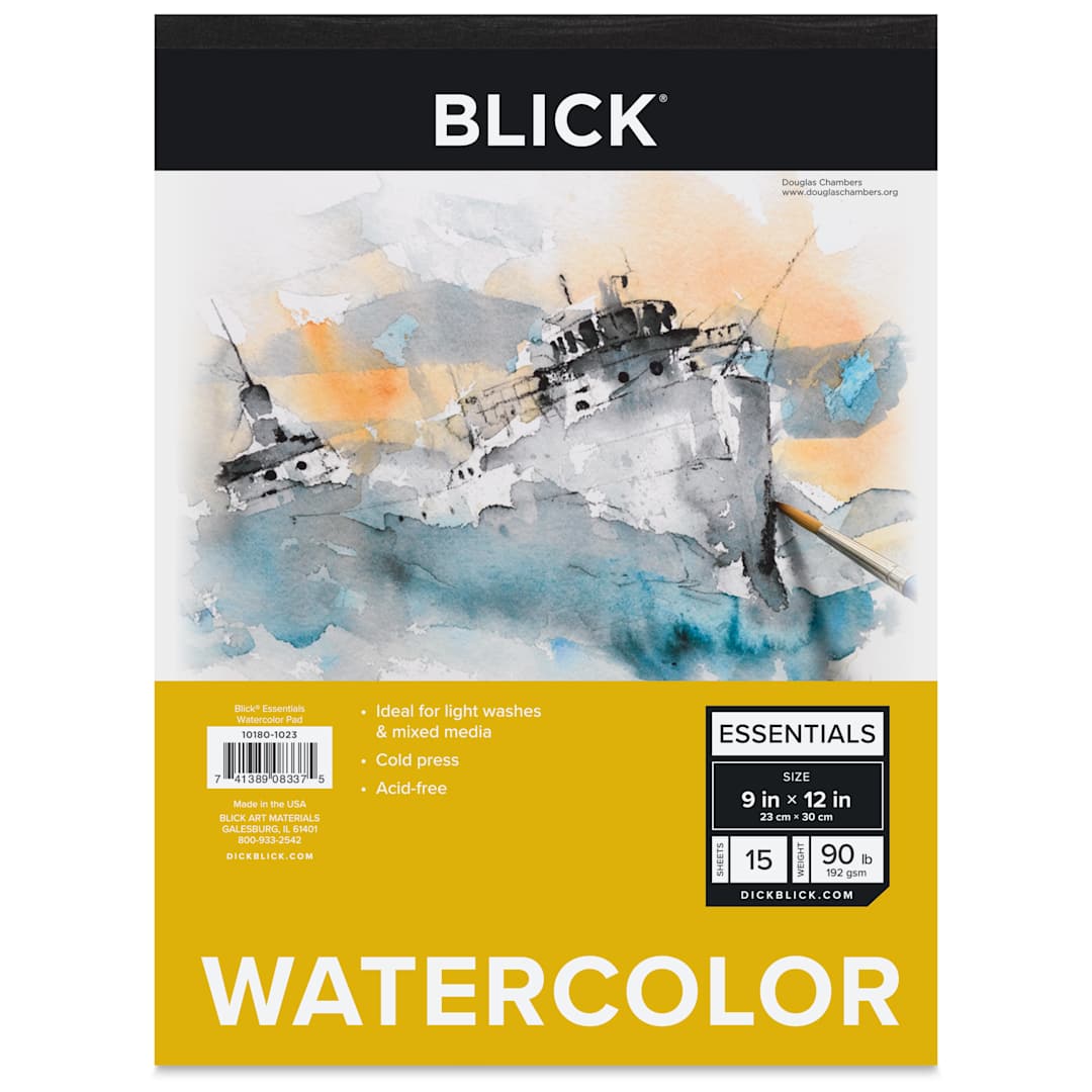 Open in modal - Blick Essentials Watercolor Pad - 9" x 12", 90 lb, Tapebound, 15 Sheets, front of pad