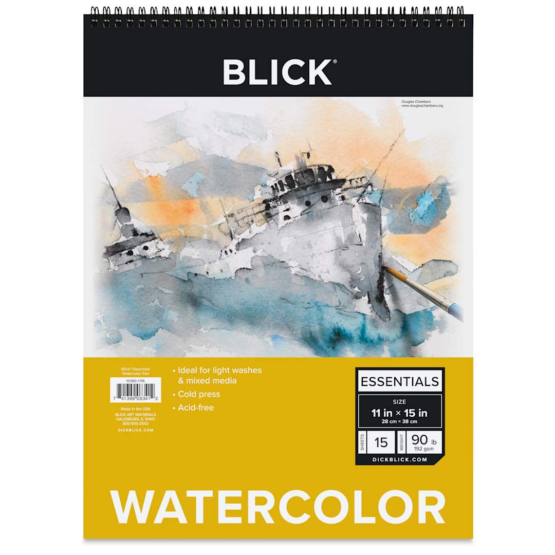 Open in modal - Blick Essentials Watercolor Pad - 11" x 15", 90 lb, Spiral-bound, 15 Sheets, front of pad