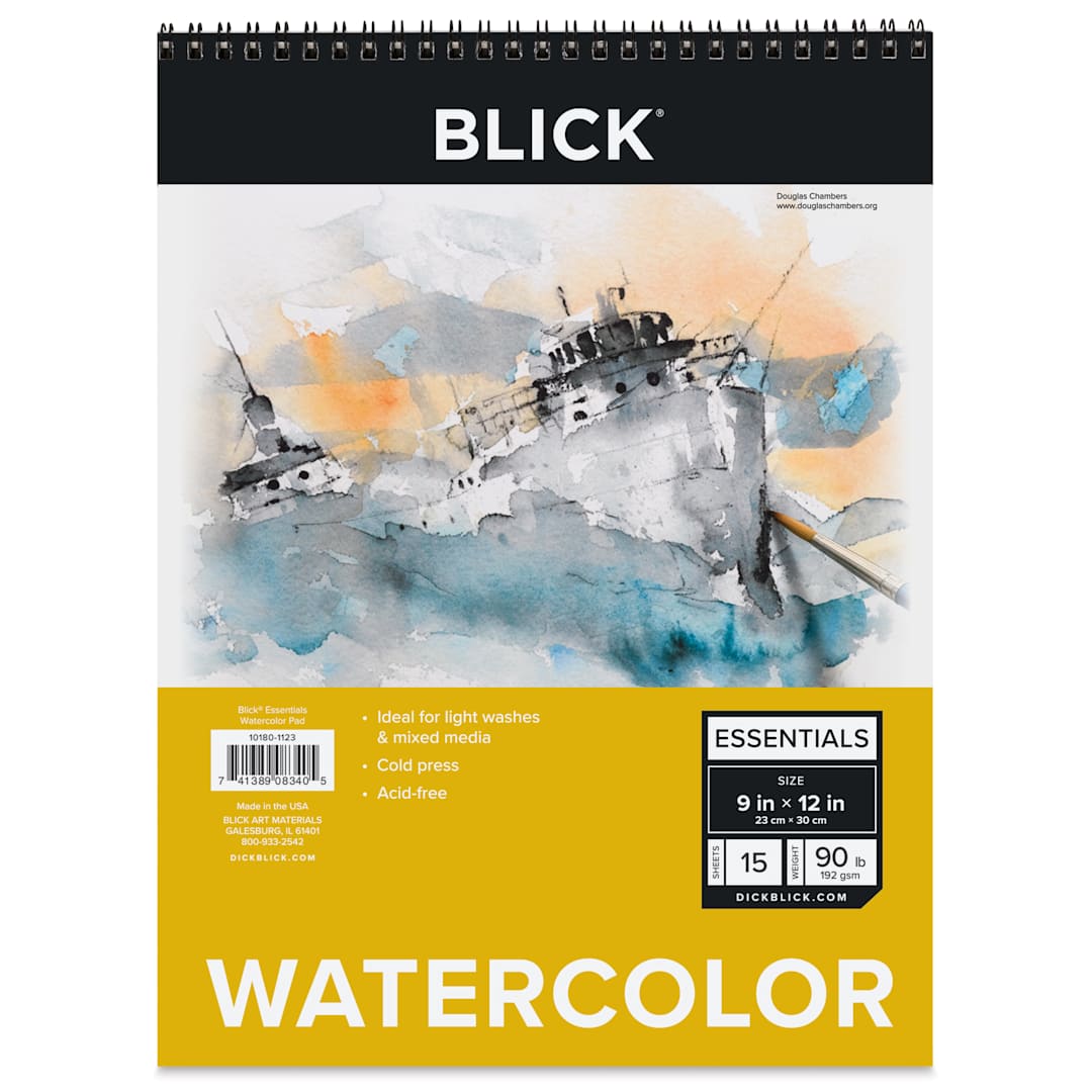Open in modal - Blick Essentials Watercolor Pad - 9" x 12", Spiral-bound, 15 Sheets, front of pad