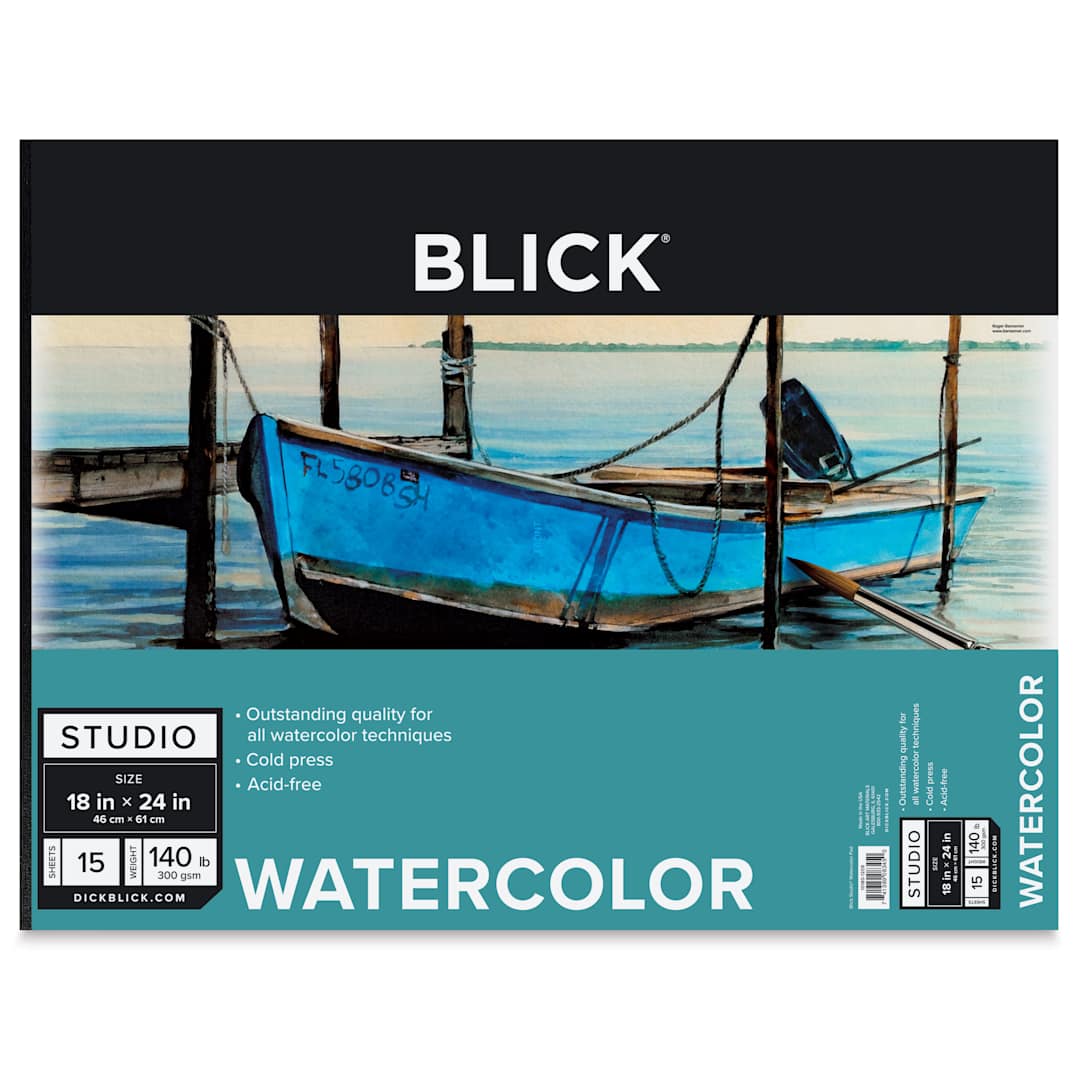 Open in modal - Blick Studio Watercolor Pad - 18" x 24", 140 lb, Tapebound, 15 Sheets, front of pad
