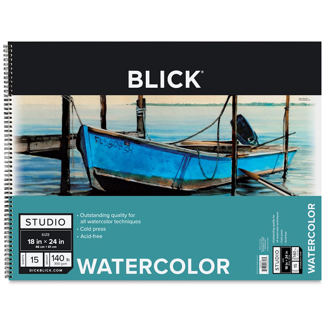 Open in modal - Blick Studio Watercolor Pad - 18" x 24", 140 lb, Spiral-bound, 15 Sheets, front of pad
