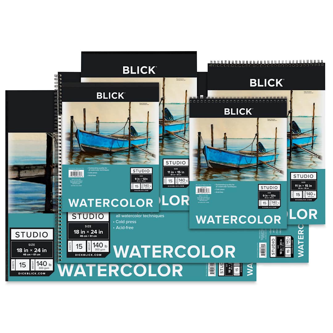 Open in modal - Blick Studio Watercolor Pads, various sizes stacked on each other