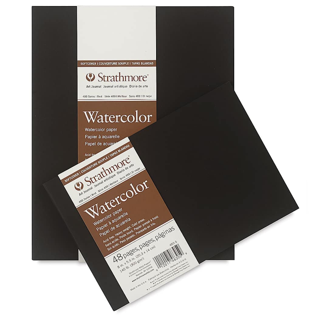 Open in modal - Strathmore Softcover 400 Series Watercolor Art Journal - Two sizes shown front view with label