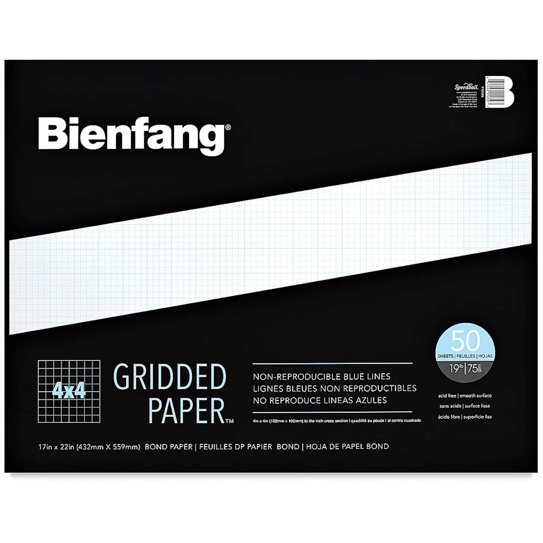 Open in modal - Bienfang Gridded Paper Pad - 4 x 4 Grid, 17" x 22", front cover