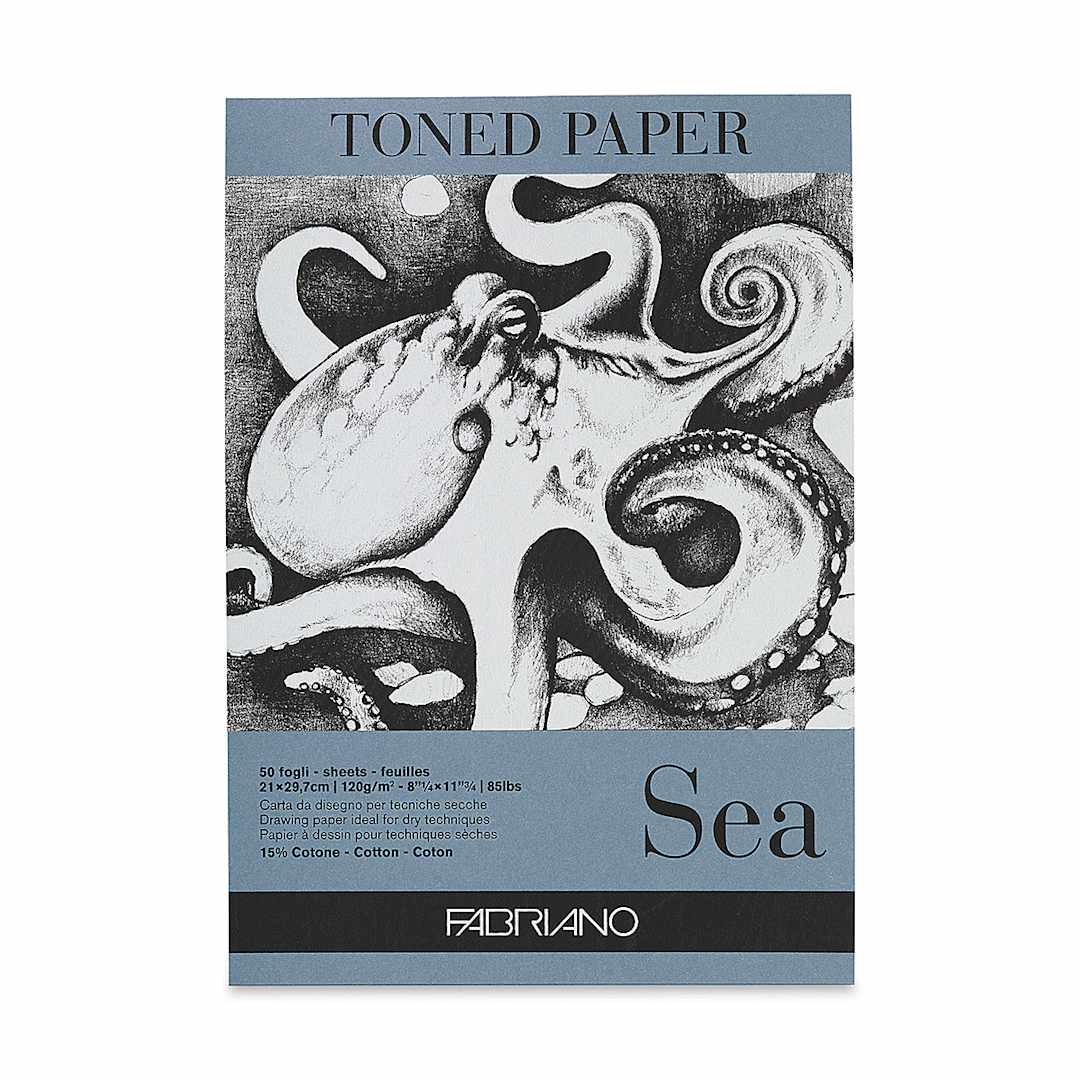 Open in modal - Fabriano Toned Paper Pad - Front of Pad of Sea Toned Paper 