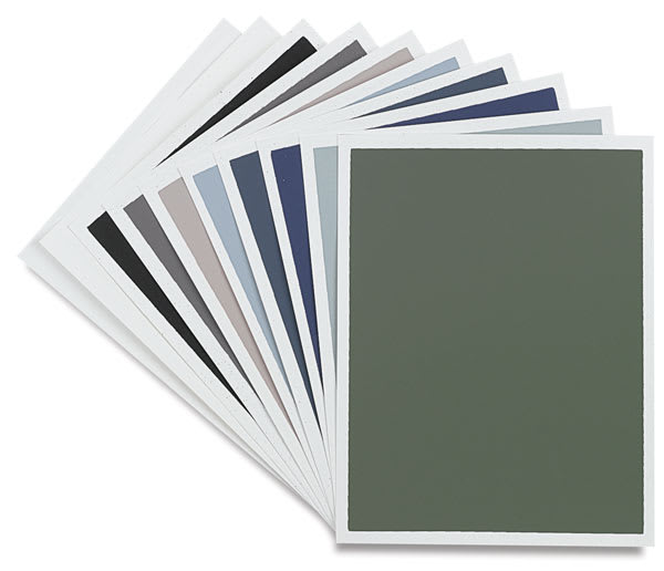Open in modal - Art Spectrum Colourfix Original Coated Pastel Paper - Cool Tones 10 Pack of 9" x 12" Sheets, shown in fan
