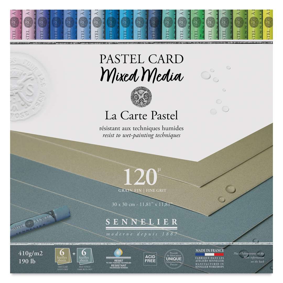 Open in modal - Sennelier La Carte Pastel Card Mixed Media Pad - Shades of Grey, 12" x 12", front cover