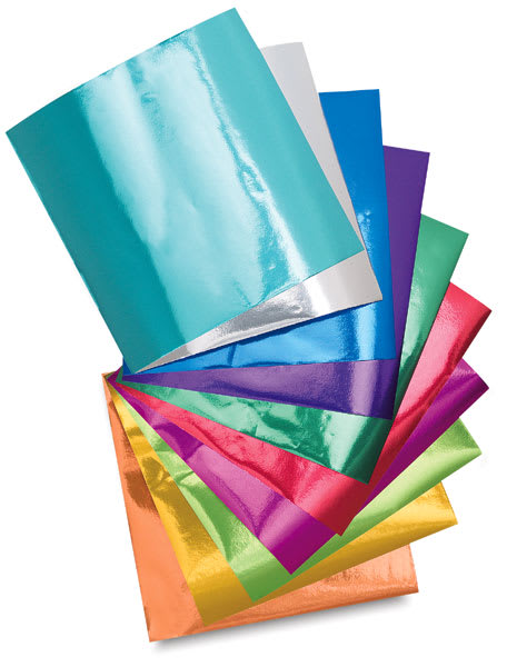 Open in modal - Yasutomo Origami Metallic Squares - Sheets showing colors  arranged in fan