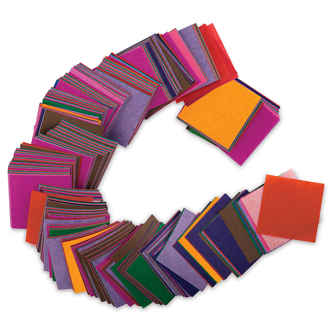 Open in modal - Spectra Bleeding Art Tissue Shapes - Assorted spread of colors of Square Tissues  shown