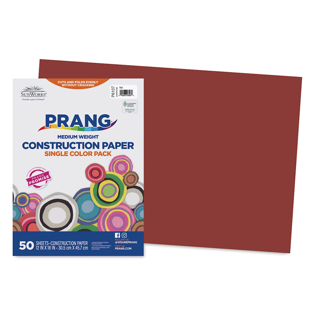 Open in modal - Prang Medium Weight Construction Paper - Red, 12" x 18", Pkg of 50 Sheets