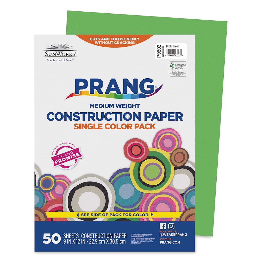 Open in modal - Pacon Sunworks Construction Paper - Bright Green, 9" x 12", Pkg of 50 Sheets