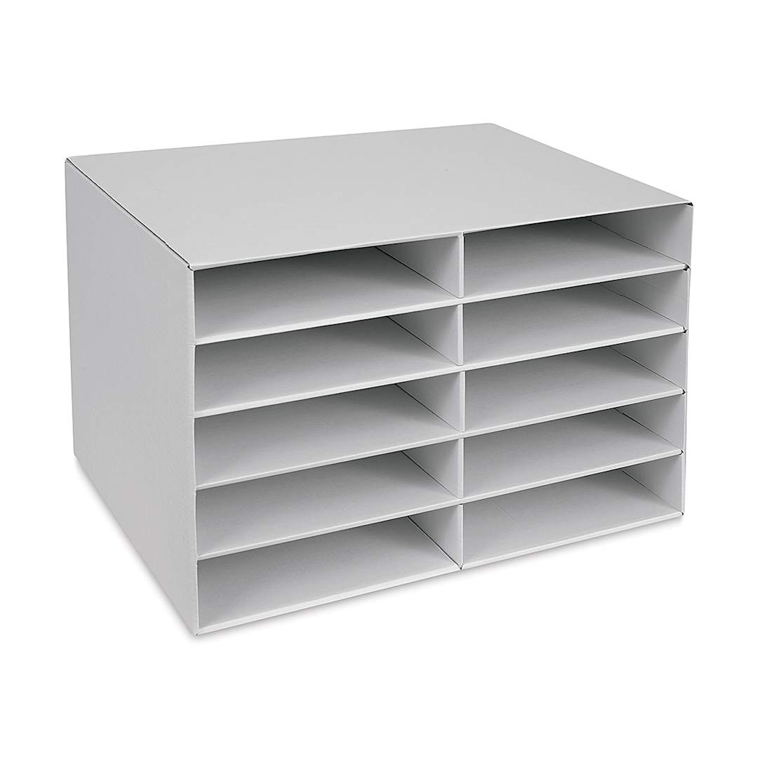 Open in modal - Pacon Construction Paper Storage Unit - Left Angle view showing 10 paper storage units