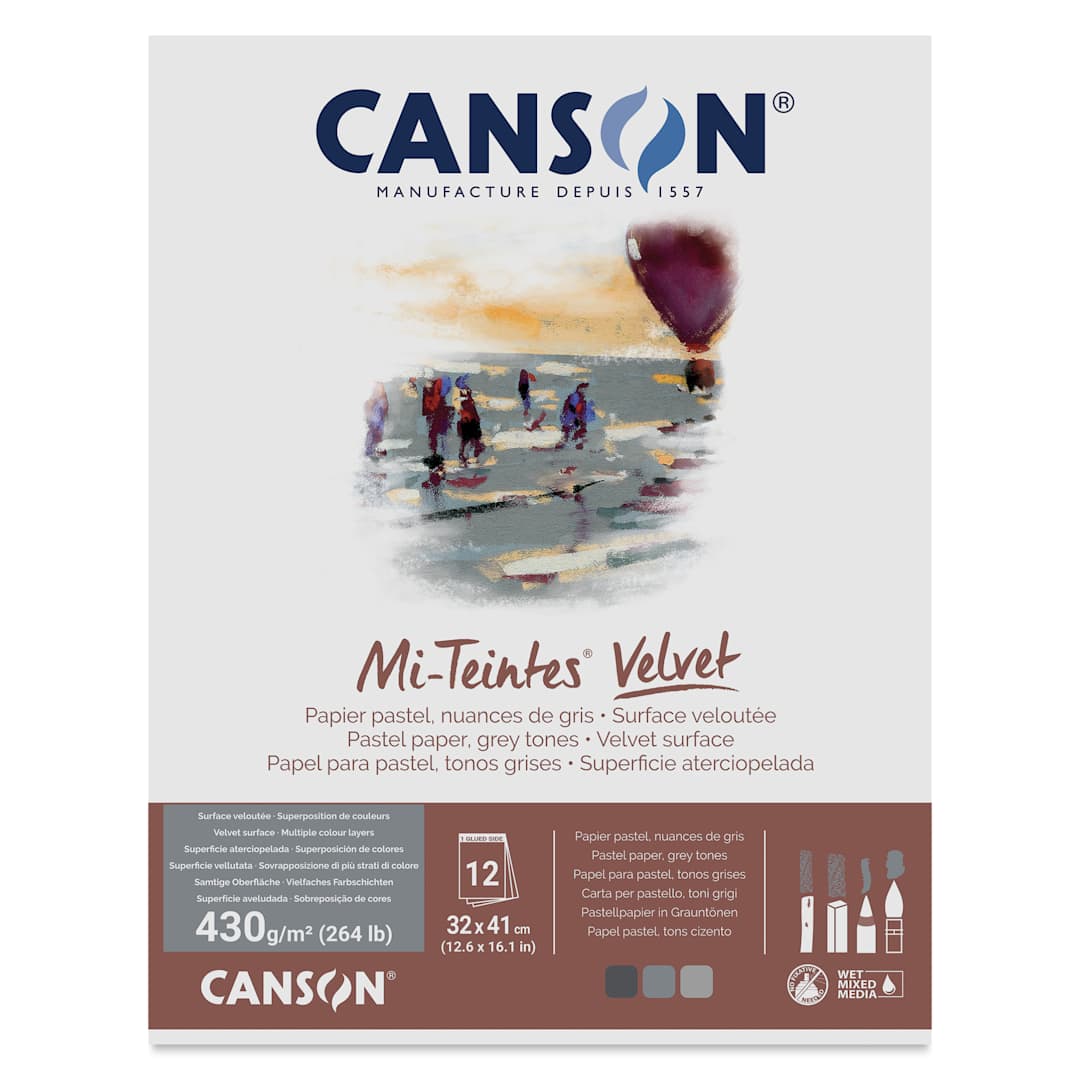 Open in modal - Canson Mi-Teintes Velvet Paper Pad - 12.6" x 16.1", Grey Tones, 12 Sheets, front cover